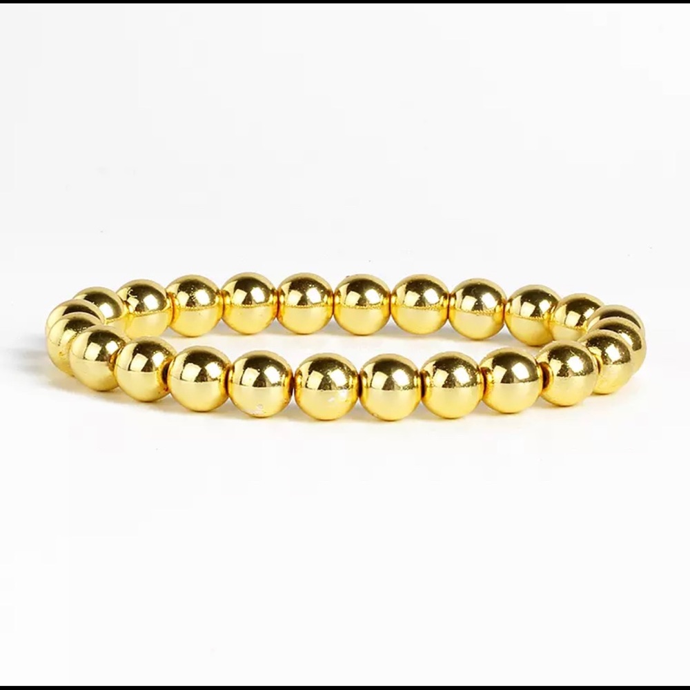Gold Hematite Bracelet Beaded Stretch 8mm & 4mm - Picture 2 of 2